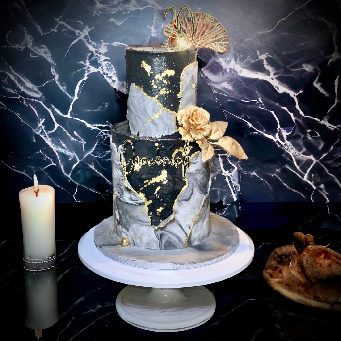 2 tier marble effect cake