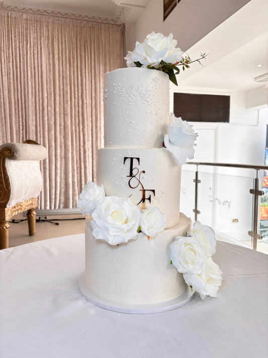 3 tier wedding all white